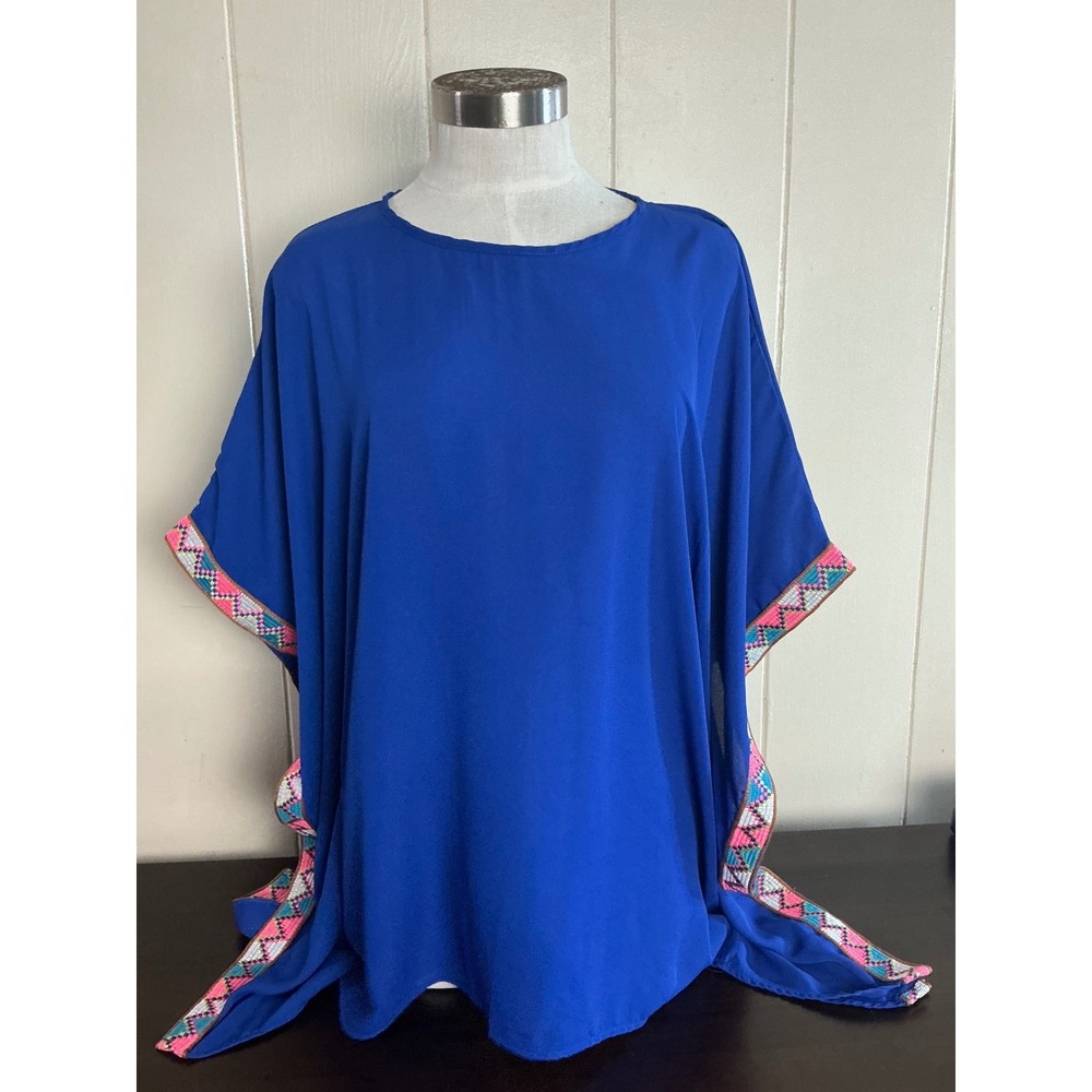 Auditions Top Women's Medium Caftan Colorful Trim Boho Chic‎ Tunic